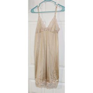 Vintage 60s Tan Nude Beige Nylon Chiffon Nightgown Slip Kayser Size 36 Lingerie